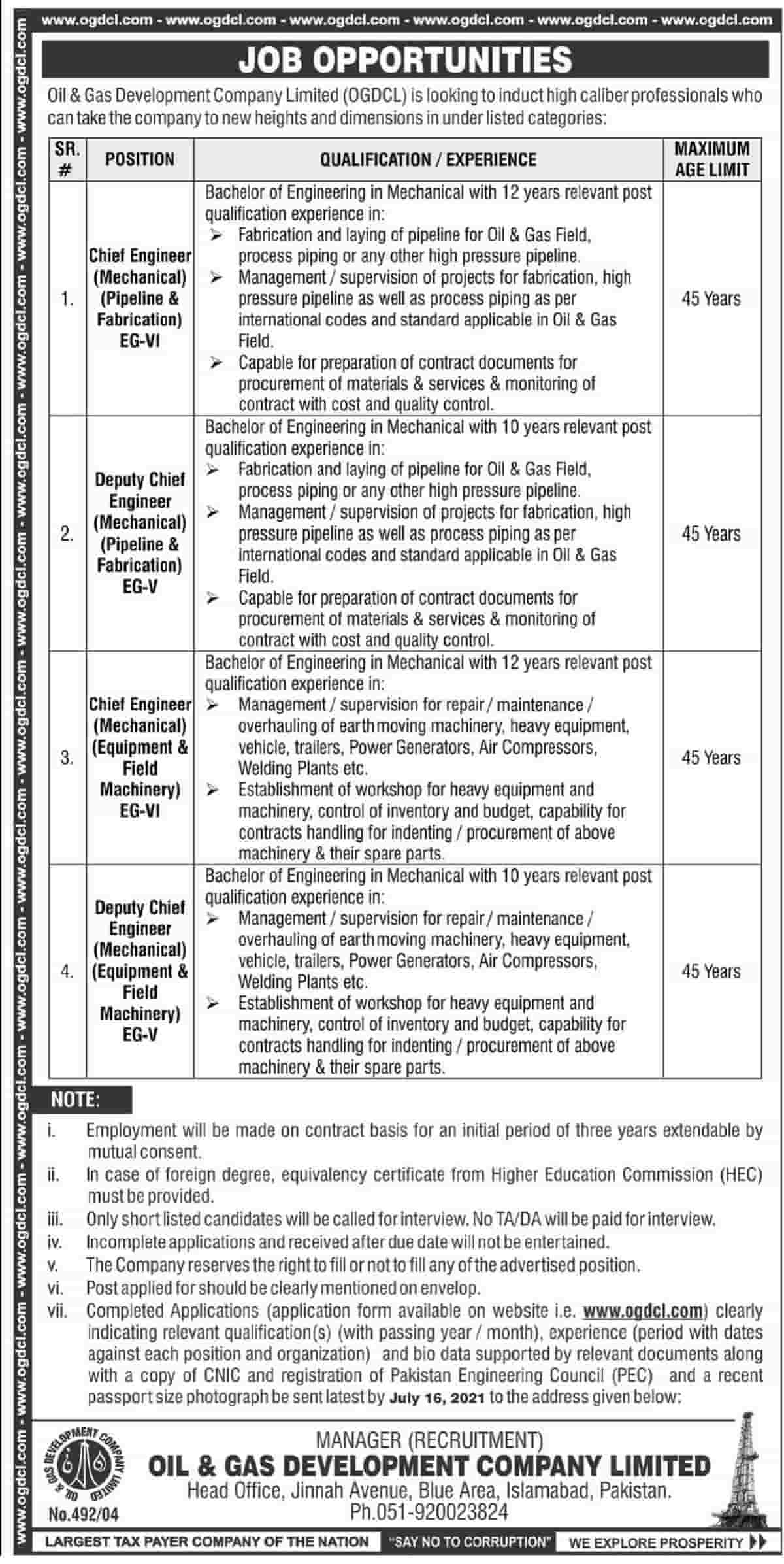 OGDCL Jobs 2021 www.ogdcl.com Apply Online Latest Advertisement