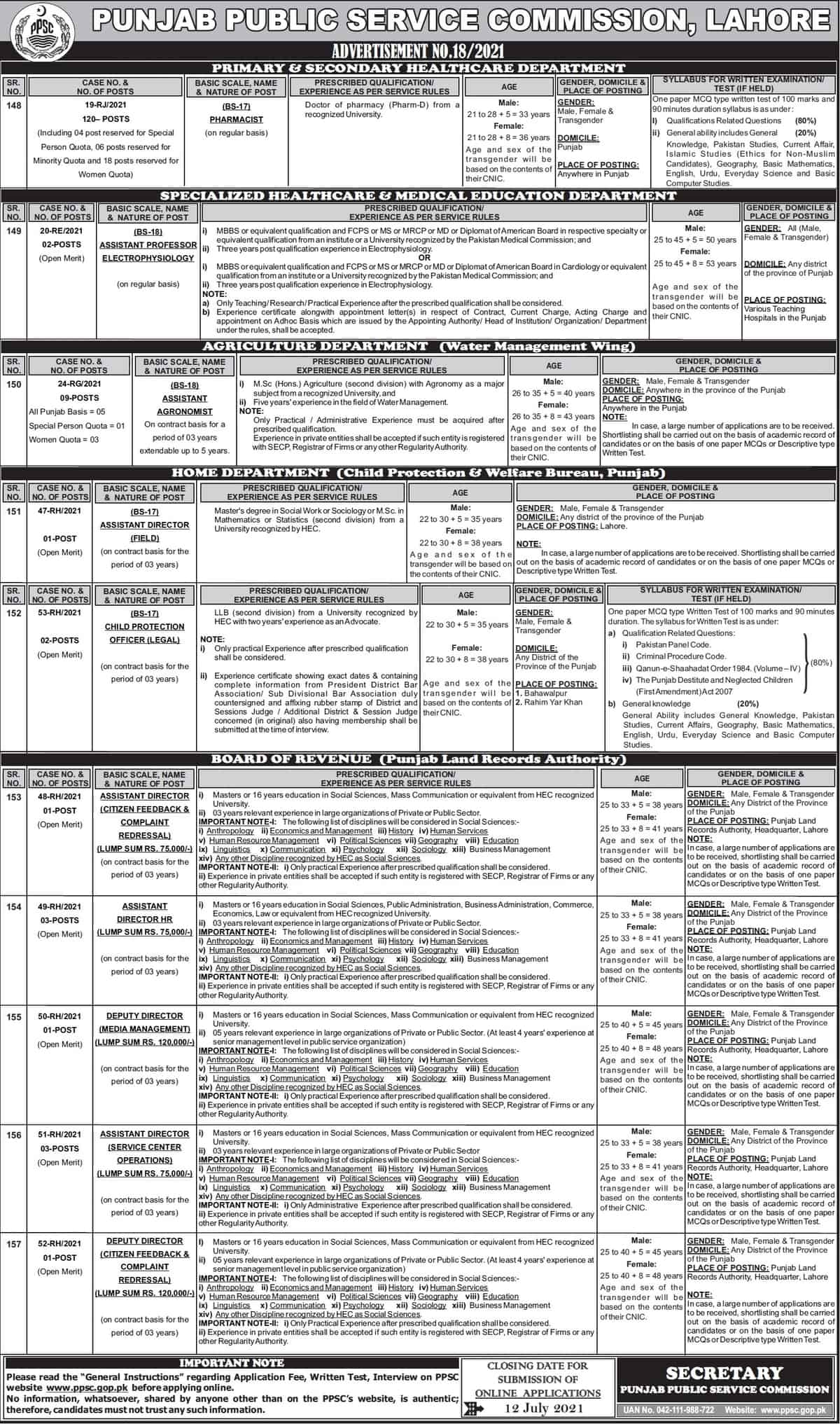 PPSC Jobs 2021 Advertisement No 18 www.ppsc.gop.pk Apply Online Latest