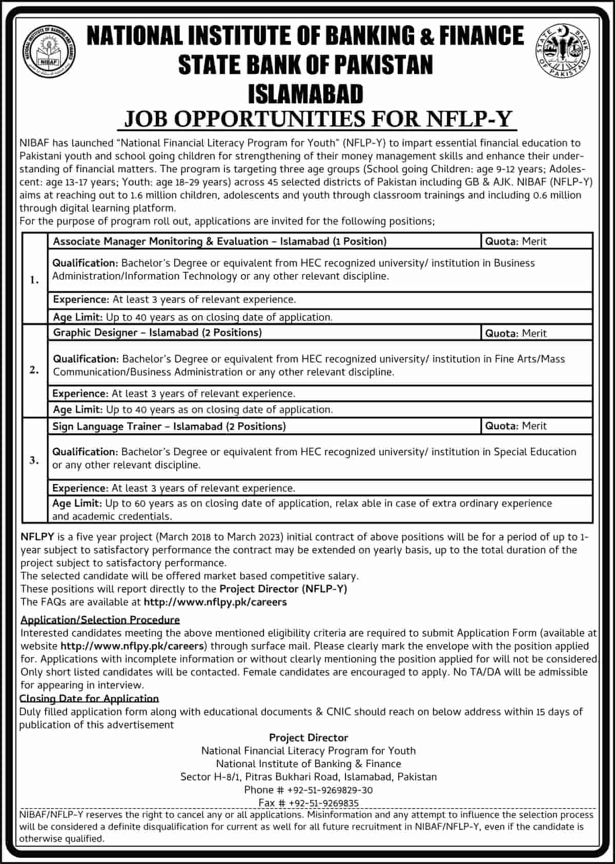 State Bank of Pakistan SBP Jobs 2021 NFLP-Y Application Form Latest
