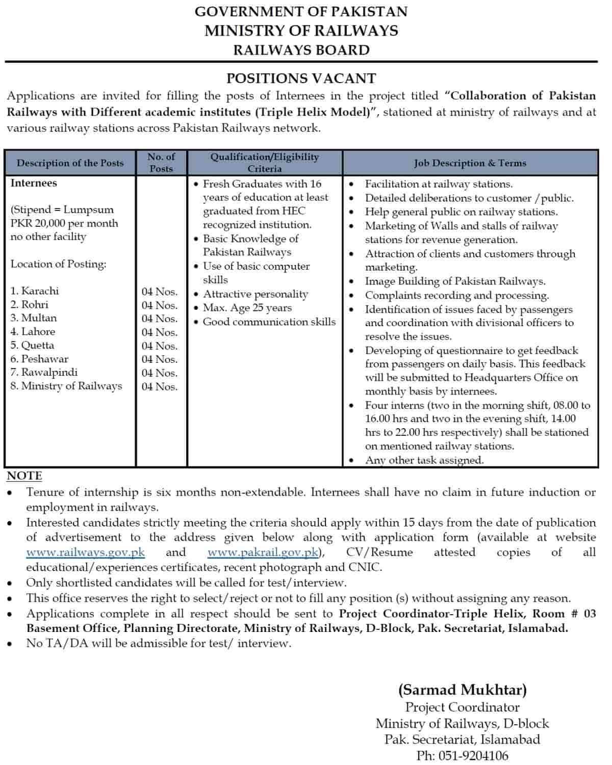 Pakistan Railway Internship Program 2021 Ministry of Railways Latest