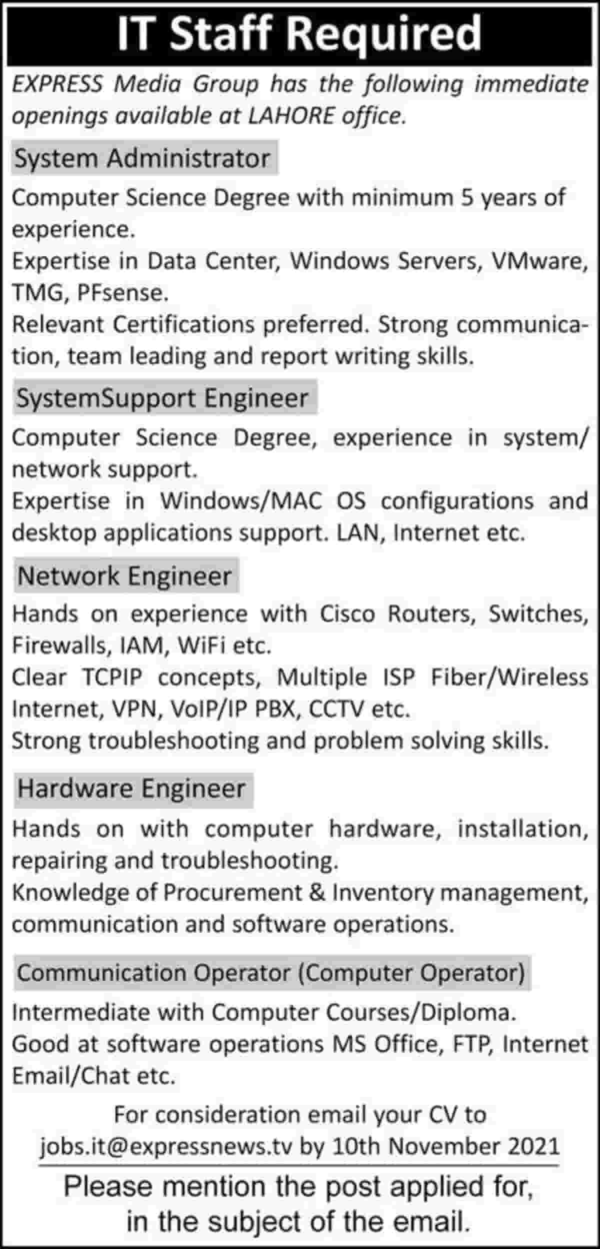 Express News Media Group TV IT Jobs 2021 Apply Online Latest 2 Express News Media Group TV IT Jobs 2021 Apply Online Latest