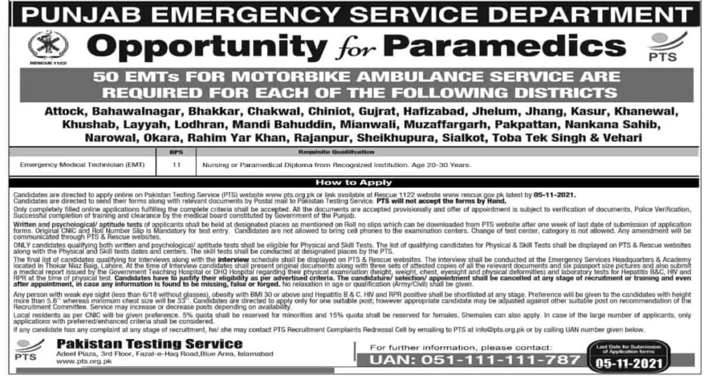 Featured Image Rescue 1122 Jobs 2021 PTS Punjab Emergency Service Department