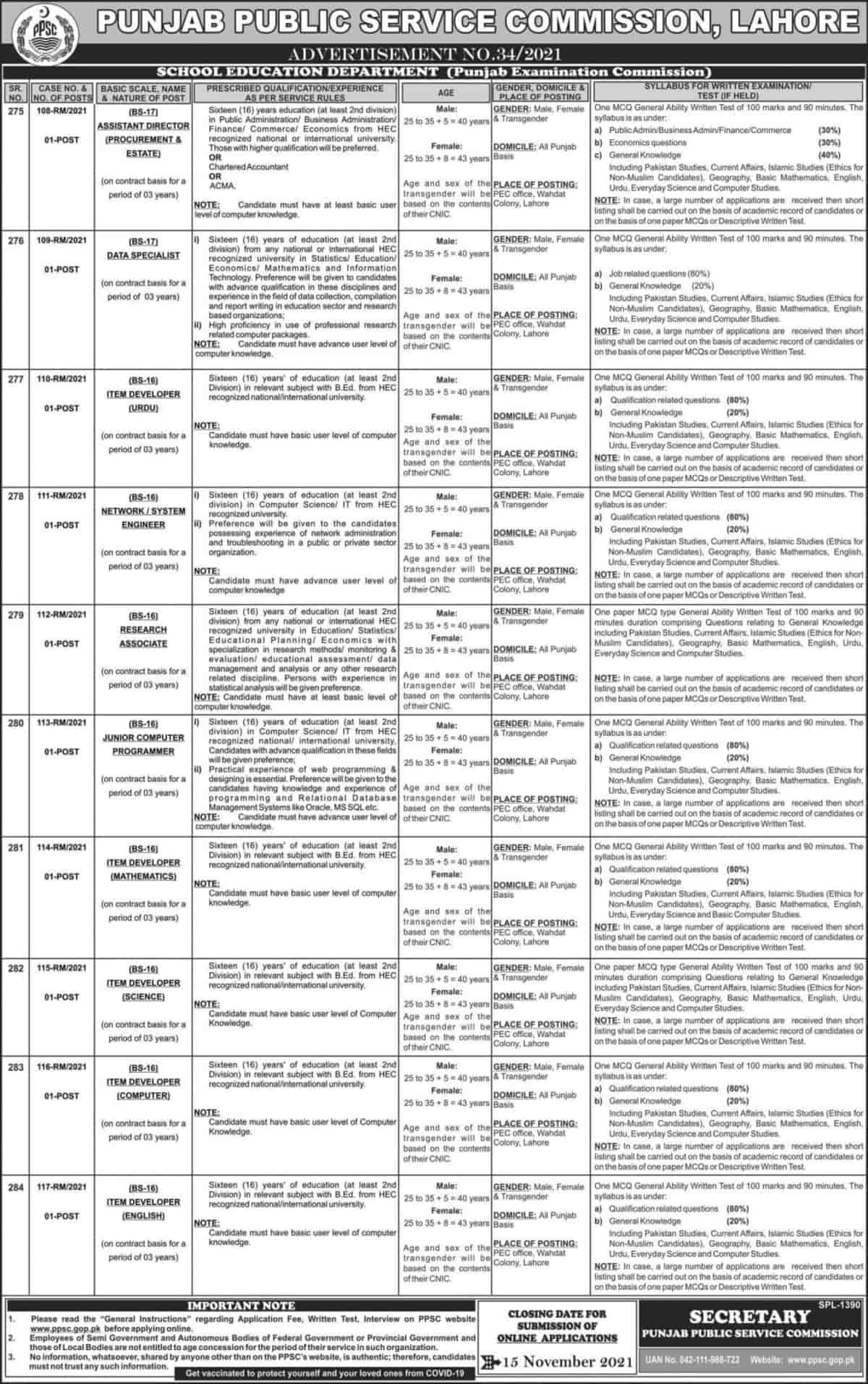 PPSC Jobs Today Advertisement No 34 Apply Online Latest