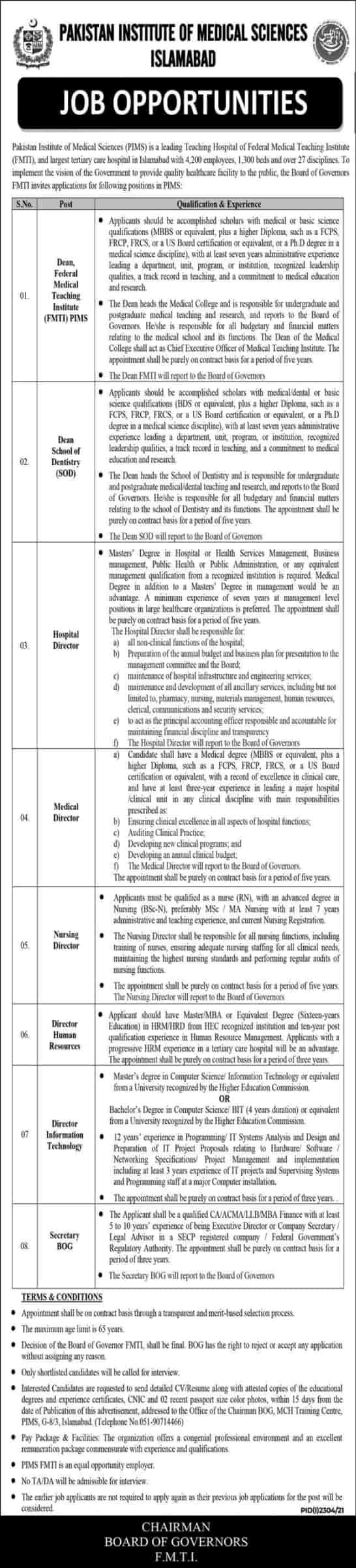 Pakistan Institute of Medical Sciences PIMS Islamabad Jobs 2021 www.pims.gov.pk 2 Pakistan Institute of Medical Sciences PIMS Islamabad Jobs 2021 www.pims.gov.pk 2