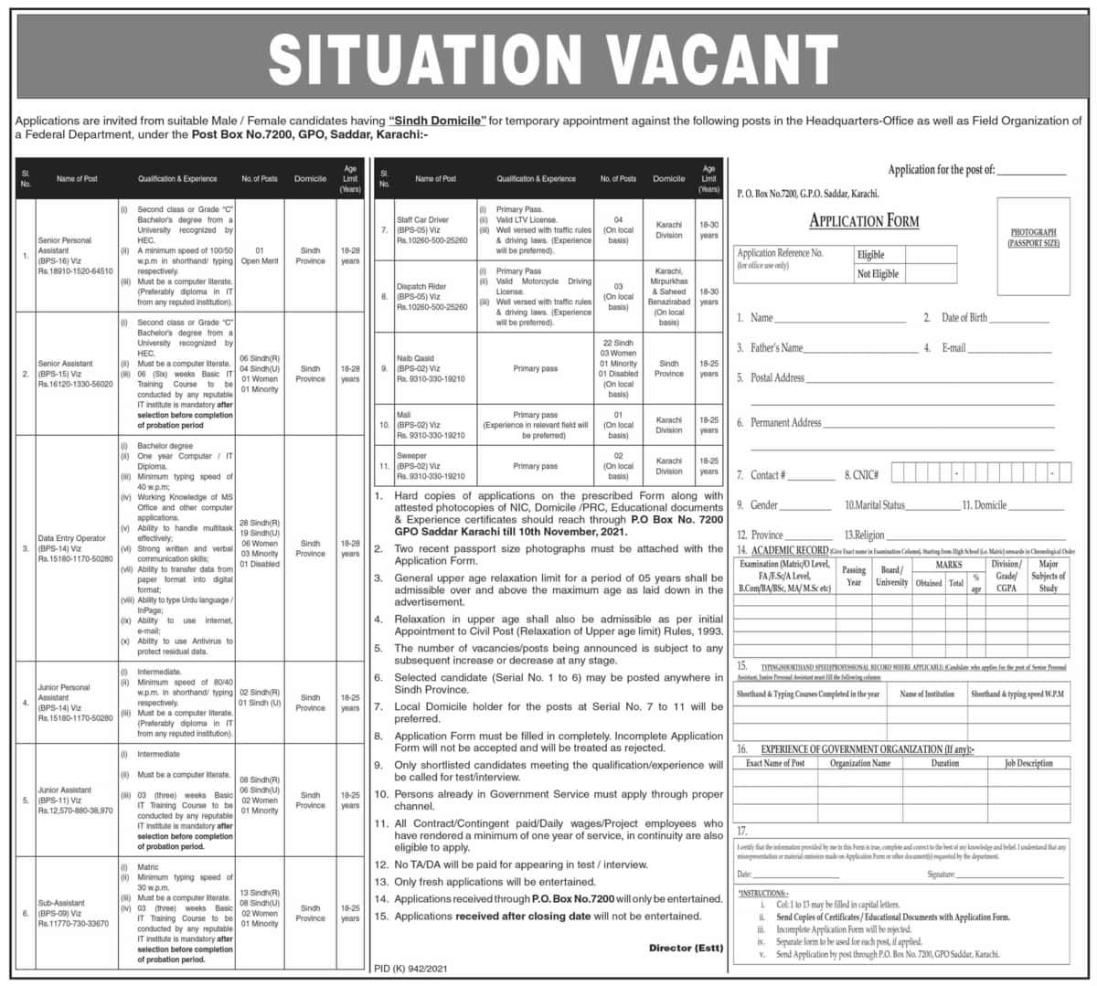 Provincial Election Commission Sindh PO Box 7200 Karachi Jobs 2021