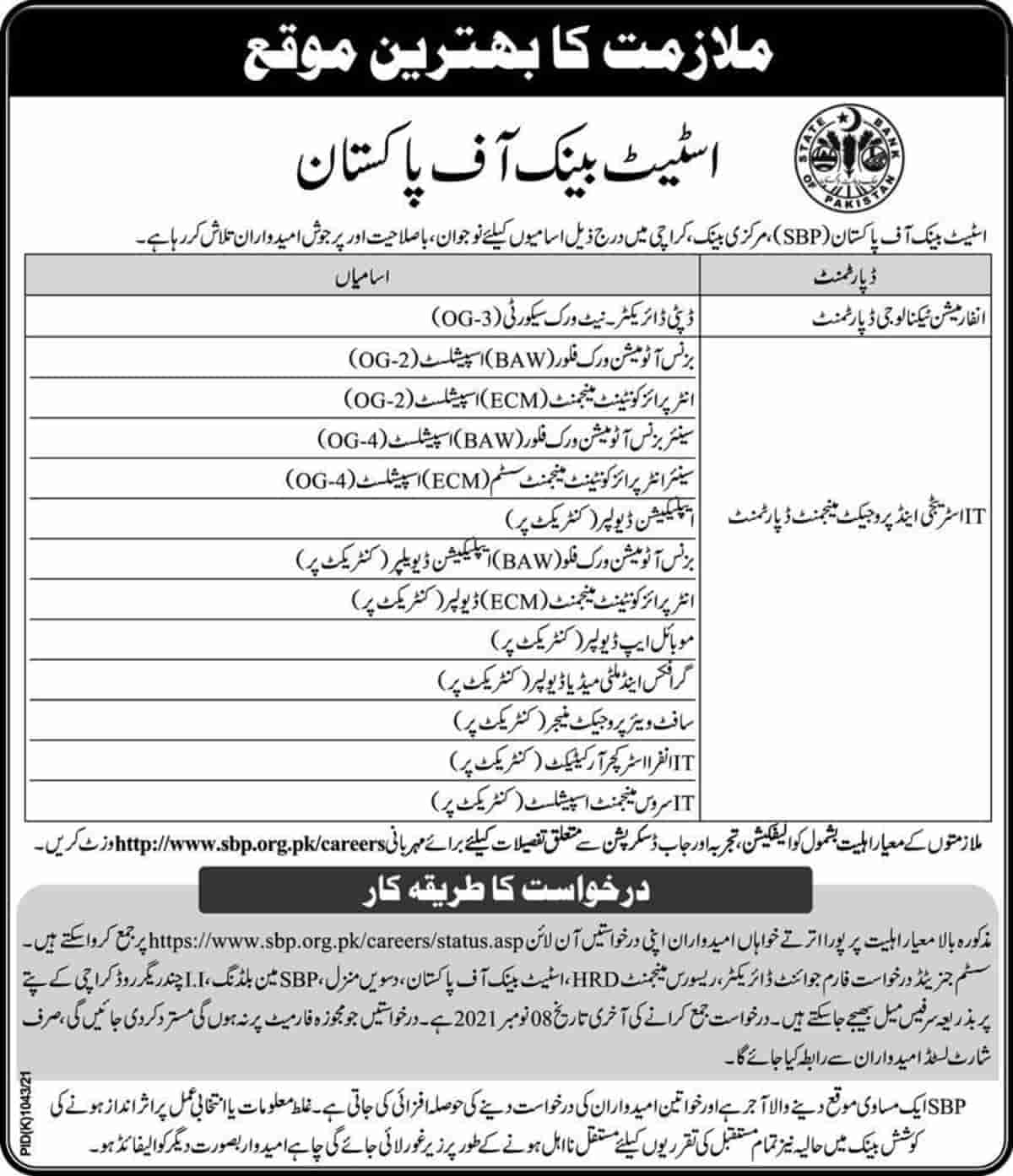 State Bank of Pakistan SBP Jobs 2021 www.sbp.org.pk/careers