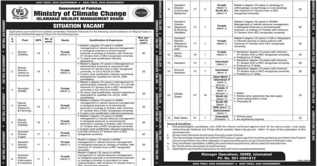 Featured Image Islamabad Wildlife Management Board IWMB Jobs 2021 njp.gov.pk
