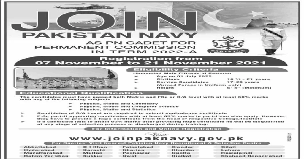 Featured Image Join Pak Navy Jobs November 2021 as PN Cadet for Permanent Commission
