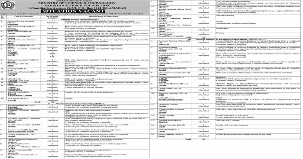 Featured Image Pakistan Science Foundation PSF Jobs 2021 www.psf.gov.pk Latest