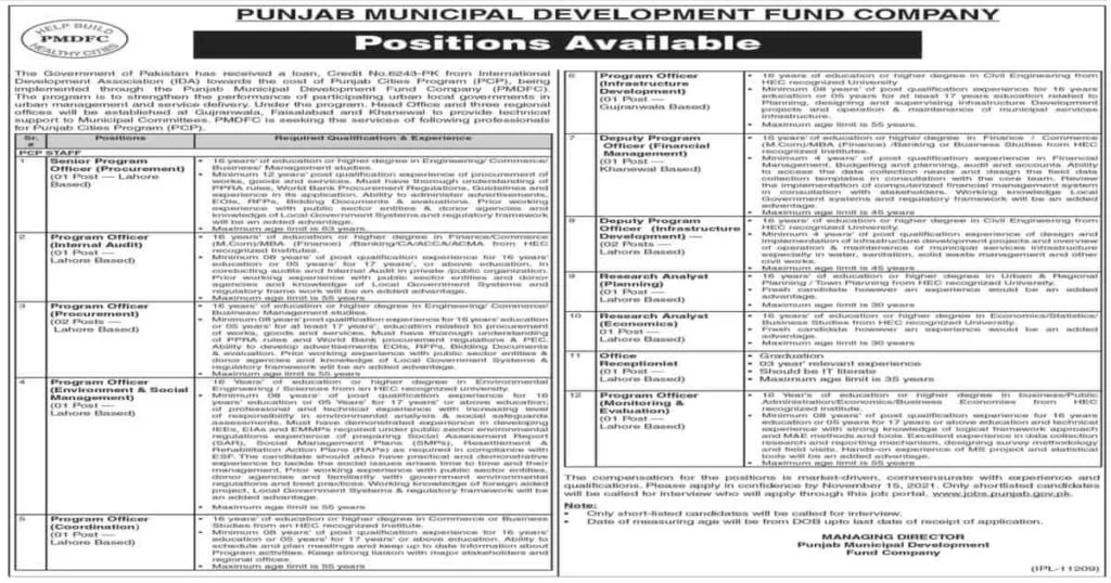 Featured Image Punjab Municipal Development Fund Company PMDFC Jobs 2021 Apply Online