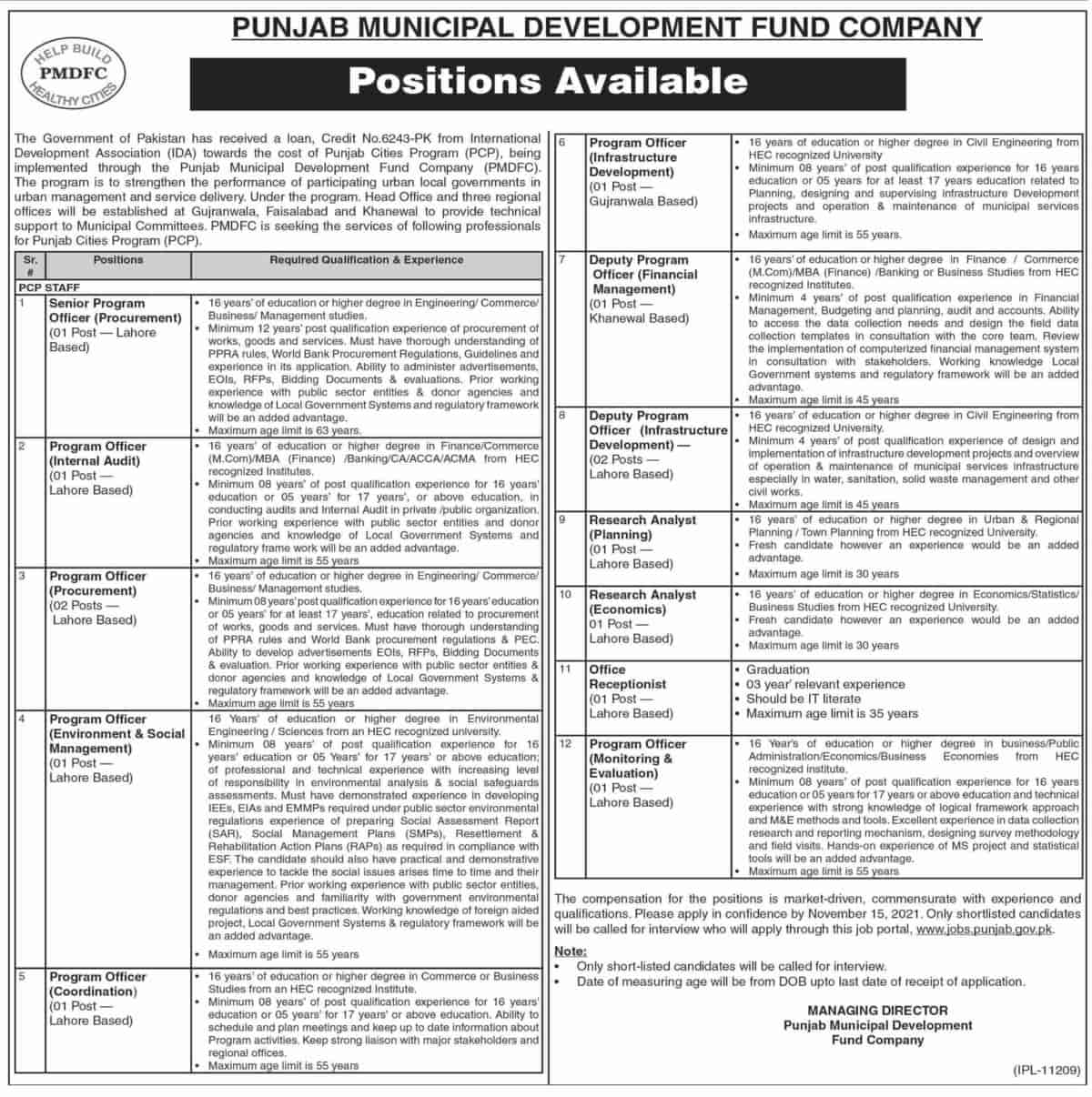 Punjab Municipal Development Fund Company PMDFC Jobs 2021 Apply Online Punjab Municipal Development Fund Company PMDFC Jobs 2021 Apply Online