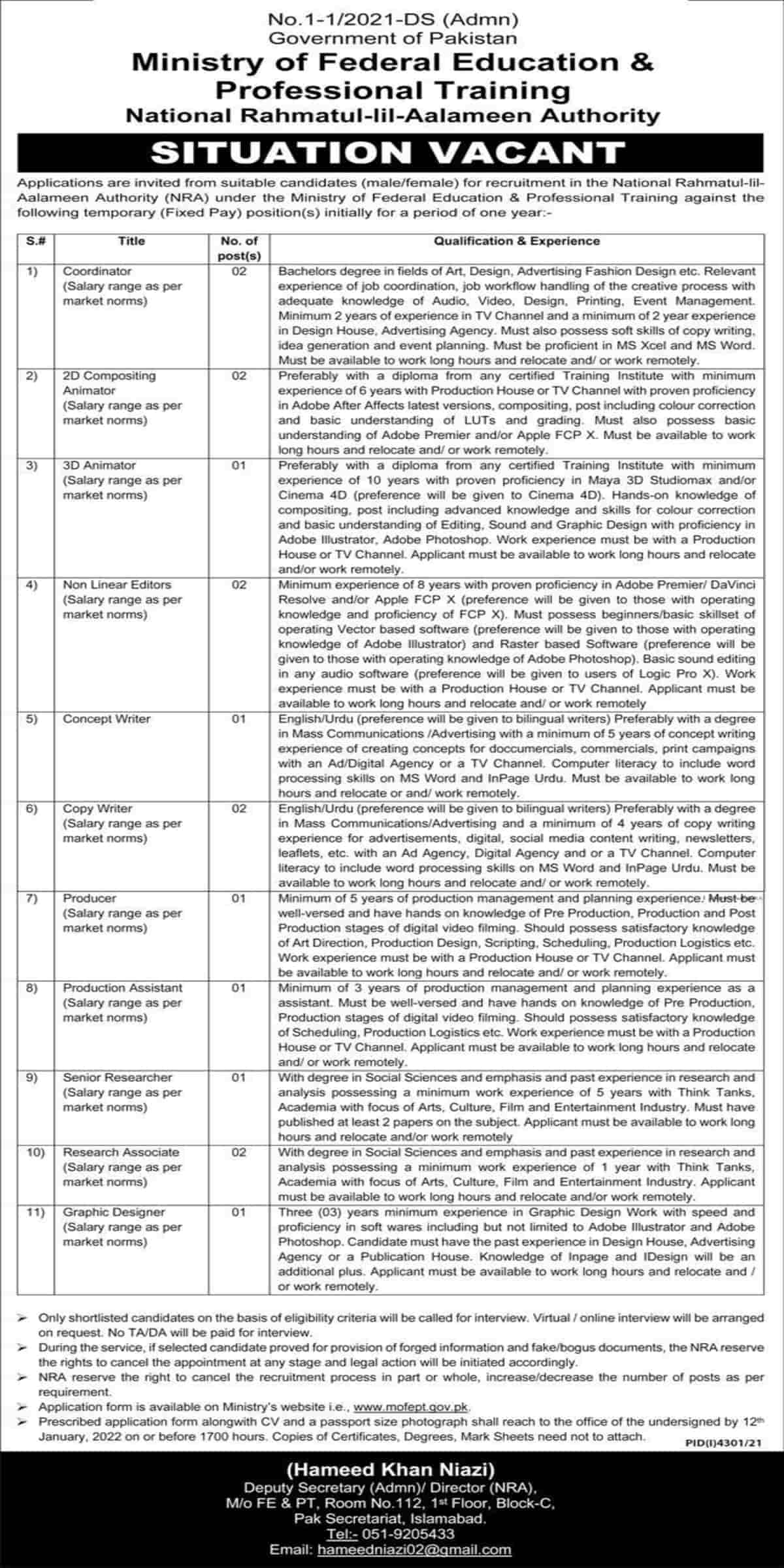 Ministry of Federal Education & Professional Training Jobs 2022 mofept.gov.pk Ministry of Federal Education & Professional Training Jobs 2022 mofept.gov.pk