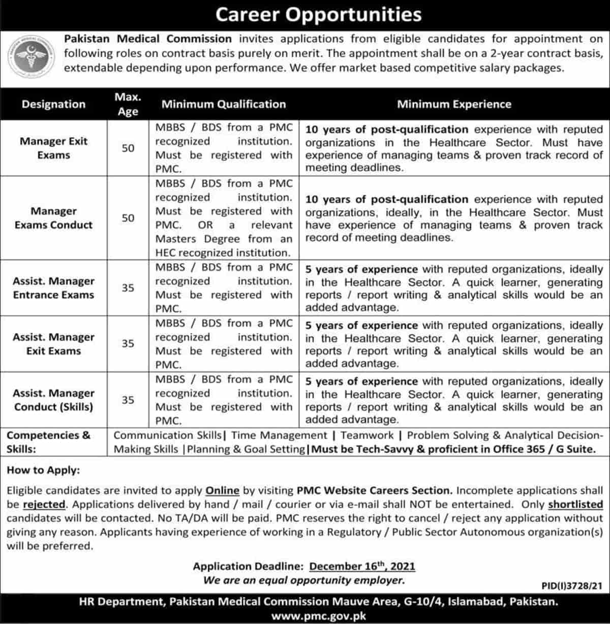 Pakistan Medical Commission PMC Islamabad Jobs 2021 www.pmc.gov.pk 2