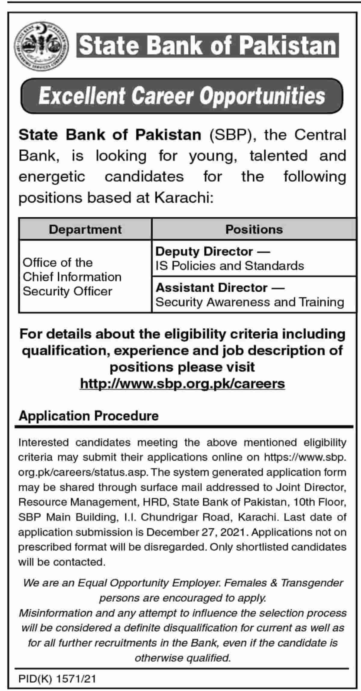 State Bank of Pakistan SBP Jobs 2021 Apply Online Latest