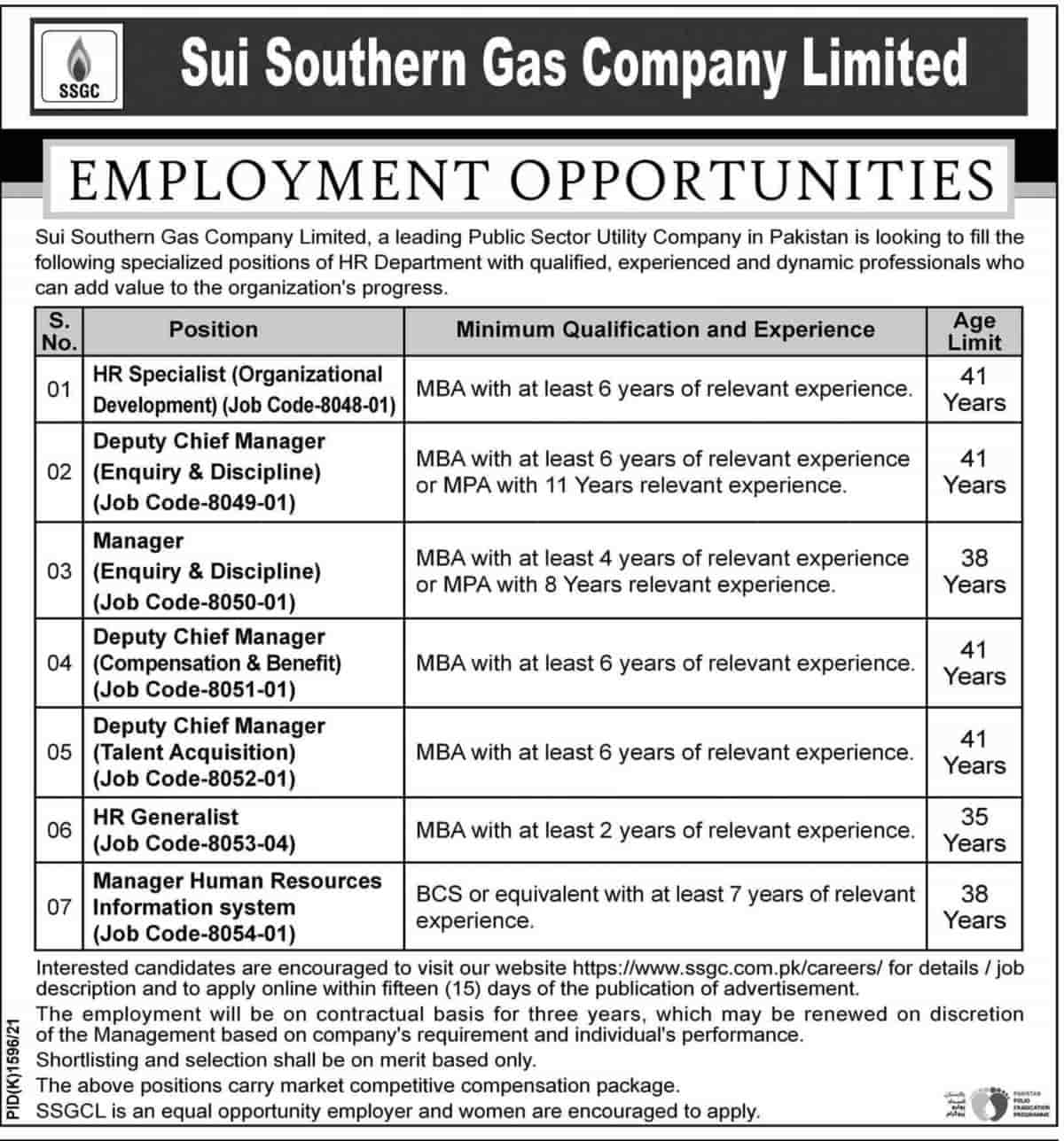 Sui Southern Gas Company Limited SSGC Jobs 2021 Apply Online