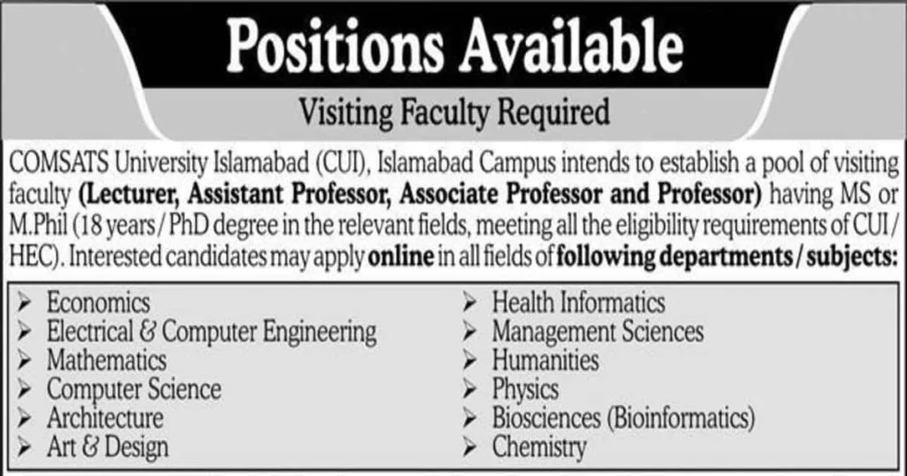 Featured Image COMSATS University Islamabad CUI Faculty Jobs 2022 Advertisement Latest