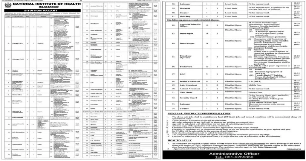 Featured Image National Institute of Health NIH Islamabad Jobs 2022 nih.org.pk Latest