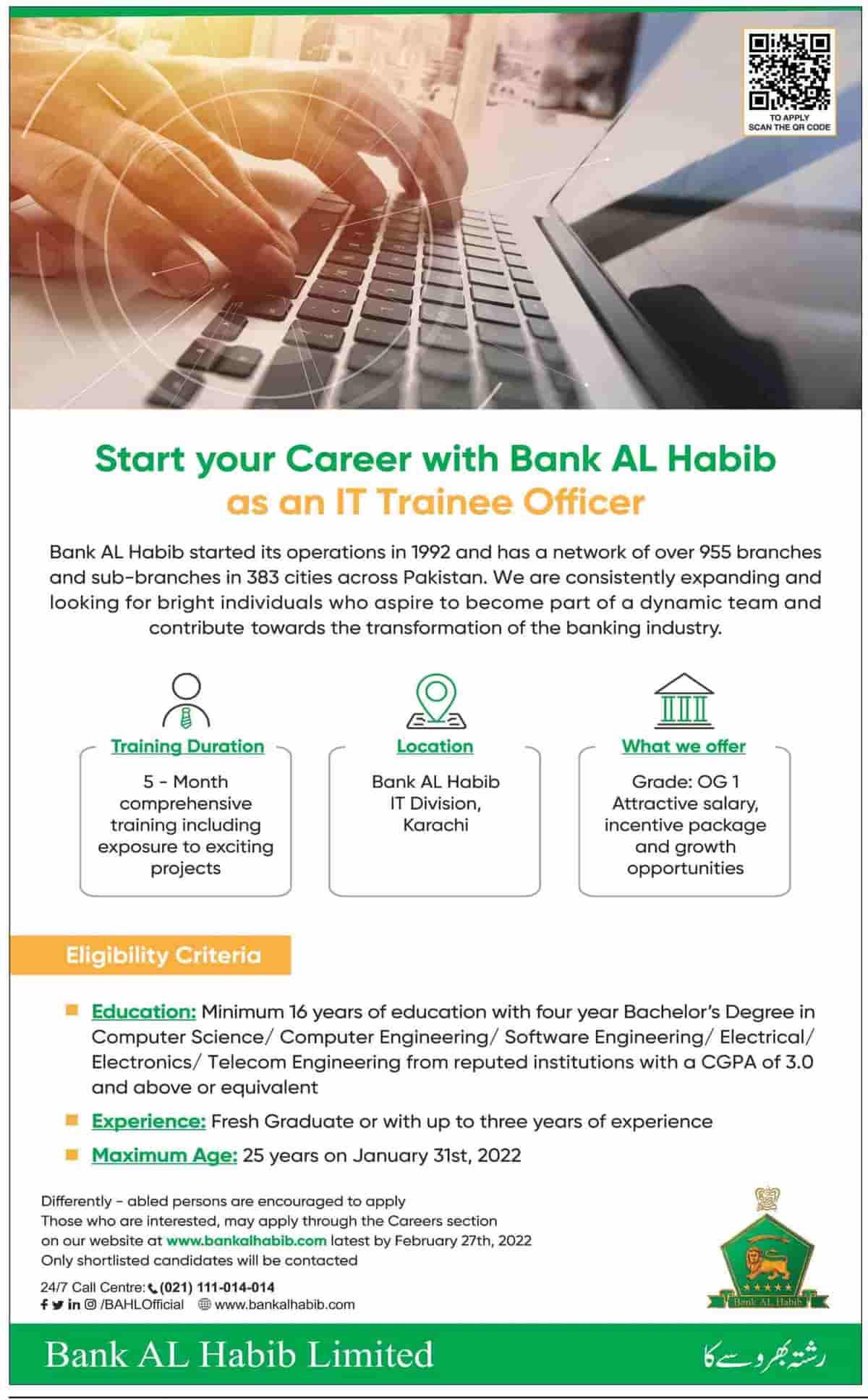 Bank Al Habib Limited IT Trainee Officer Jobs 2022 Apply Online Latest