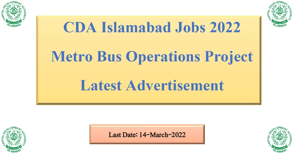 Featured Image CDA Islamabad Jobs 2022 Metro Bus Operations Project Latest Advertisement