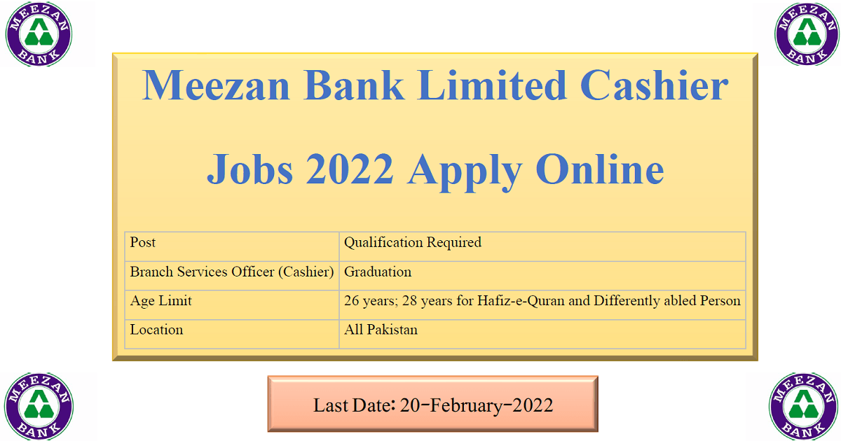 Meezan Bank Limited Cashier Jobs 2022 Apply Online Latest