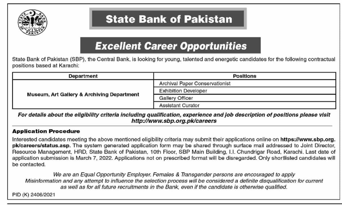 State Bank of Pakistan SBP Jobs February 2022 Apply Online Latest