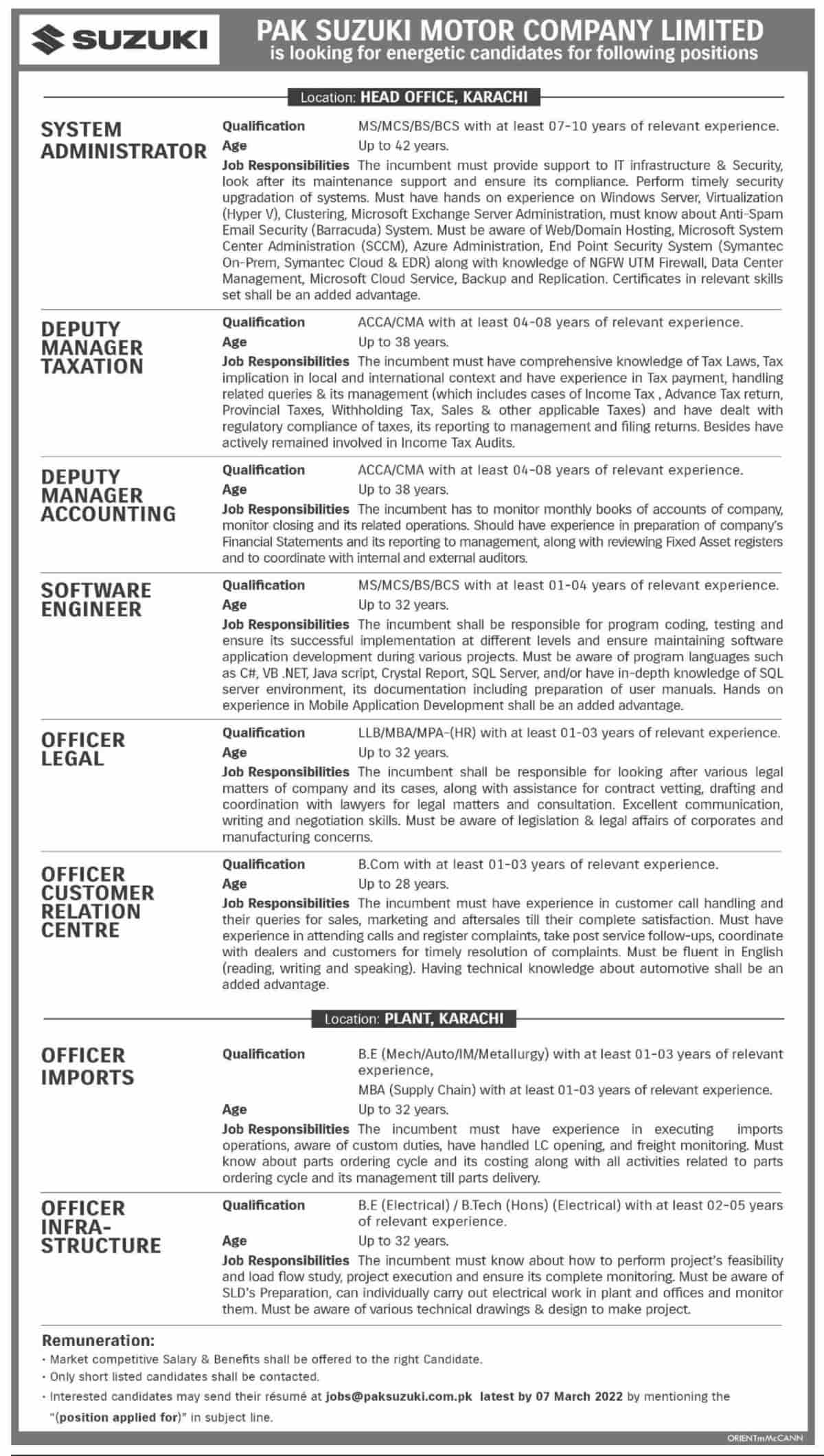Pak Suzuki Motor Company Limited Karachi Jobs 2022 Apply Online Latest