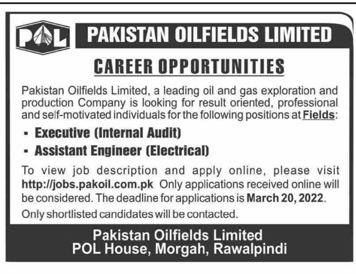 Pakistan Oilfields Limited POL Rawalpindi Jobs 2022 Latest Advertisement