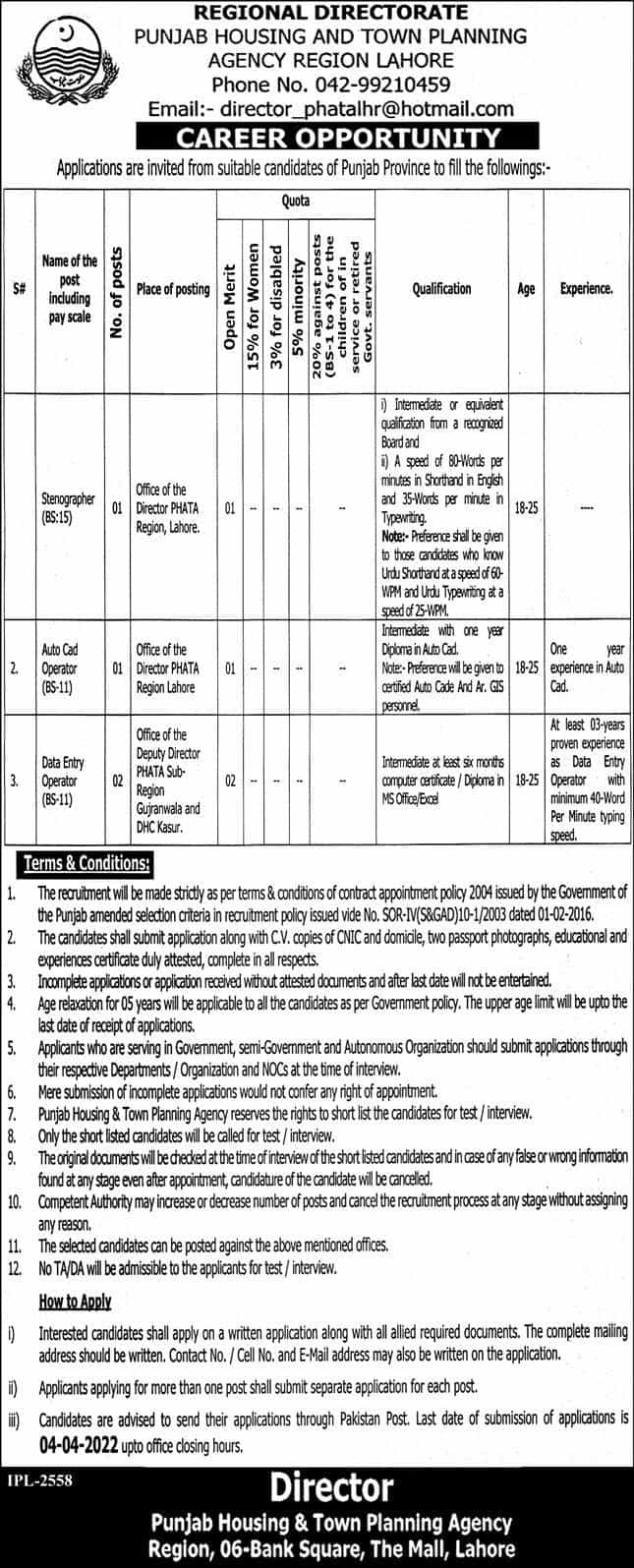 Punjab Housing and Town Planning Agency PHATA Lahore Jobs 2022 Latest