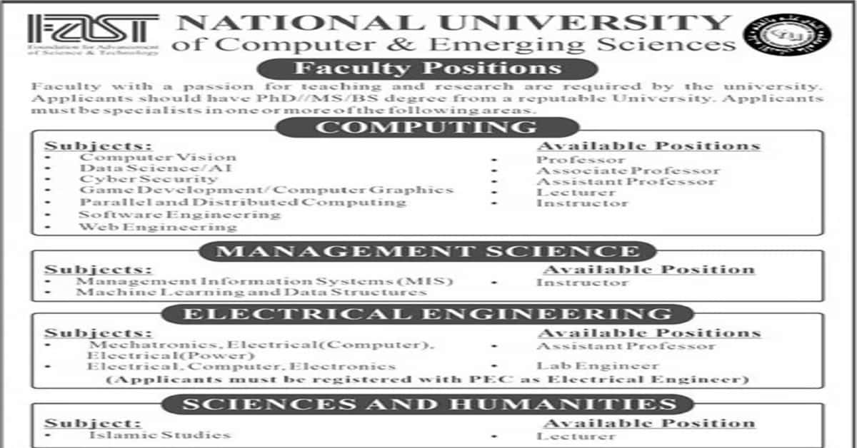 Featured Image Fast Nuces Islamabad Faculty Jobs 2022 Apply Online Latest