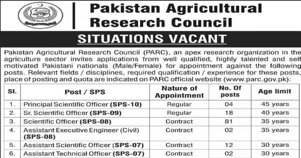 Featured Image Pakistan Agricultural Research Council PARC Jobs 2022 Apply Online www.parc.gov.pk