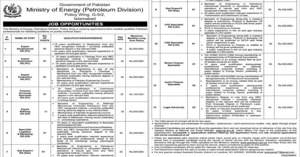 Featured Image Ministry of Energy Petroleum Division Jobs 2022 Advertisement