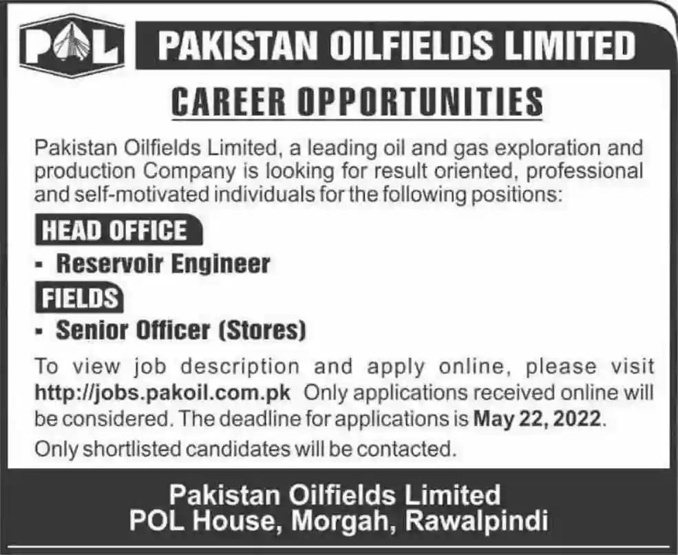 Pakistan Oilfields Limited POL Jobs May 2022 Apply Online Latest