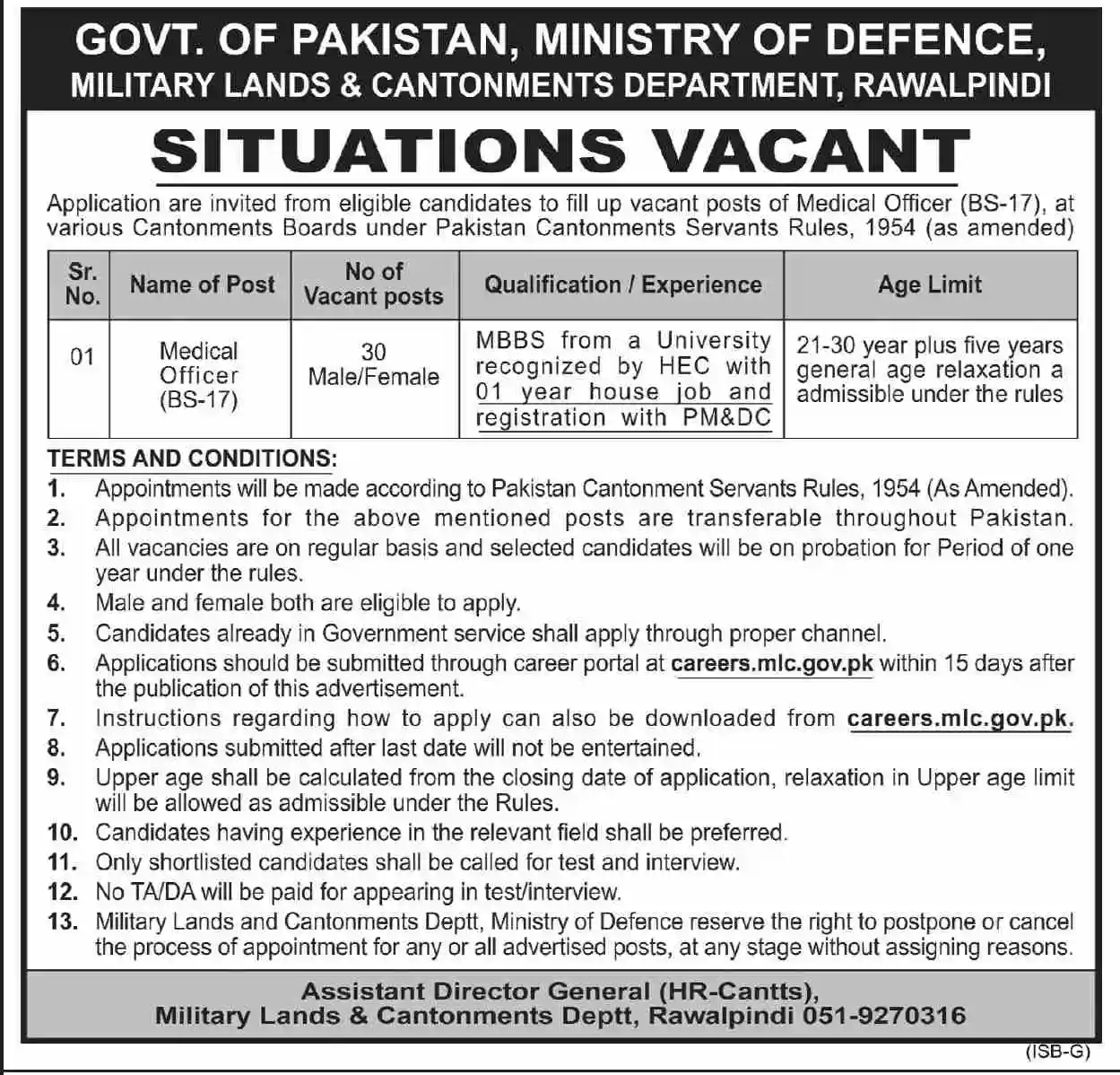 Ministry of Defence MOD Jobs 2022 Advertisement for Medical Officers