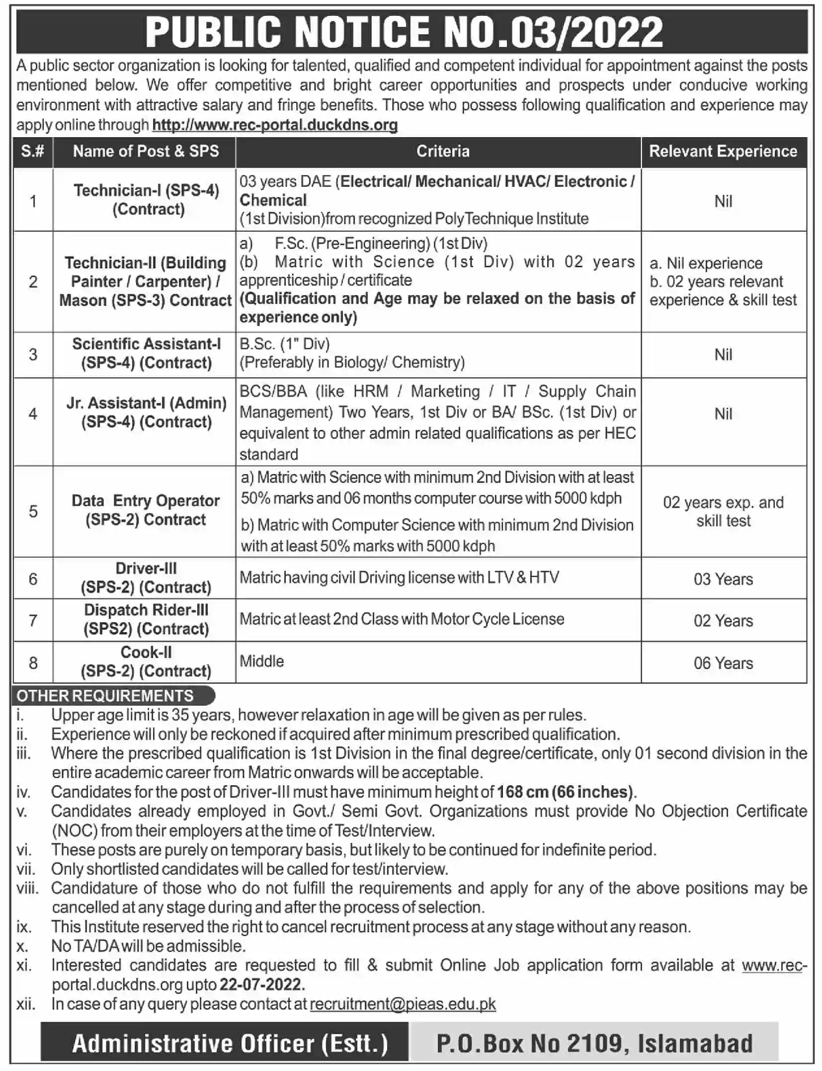 PAEC Jobs 2022 rec-portal.duckdns.org Apply Online PO Box 2109 Islamabad