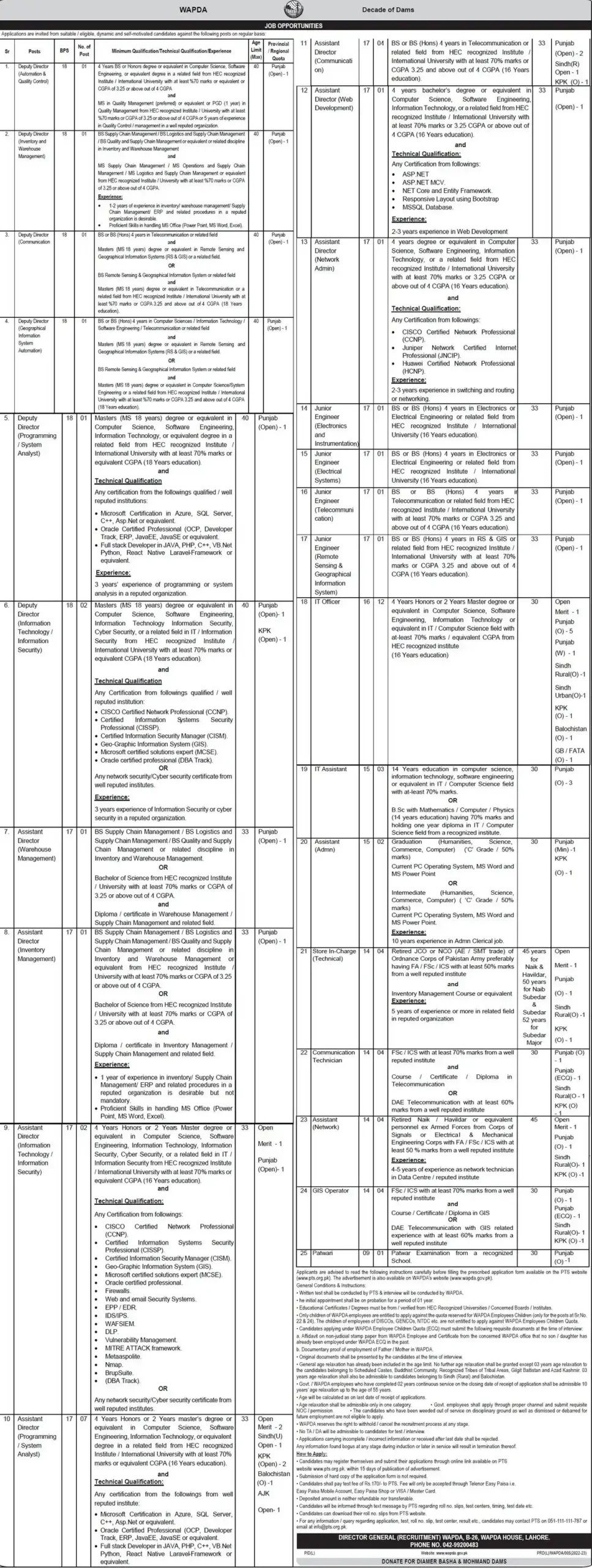 WAPDA Jobs July 2022 PTS Apply Online Latest Advertisement WAPDA Jobs July 2022 PTS Apply Online Latest Advertisement