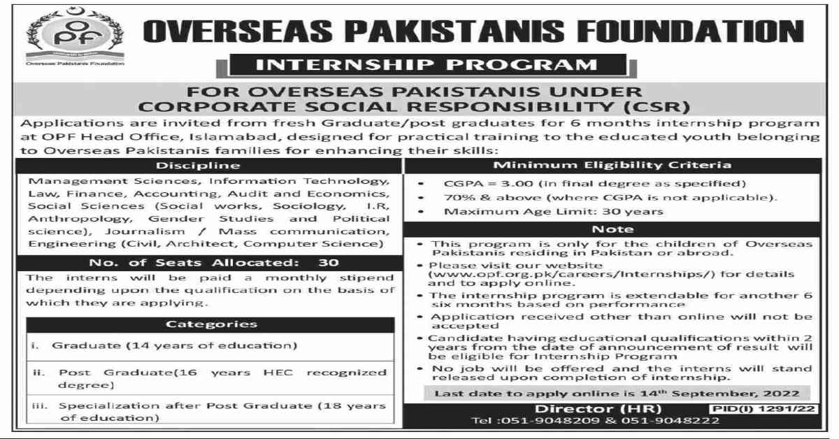Featured Image Overseas Pakistanis Foundation Opf Internship Program 2022 Www.opf.org.pk