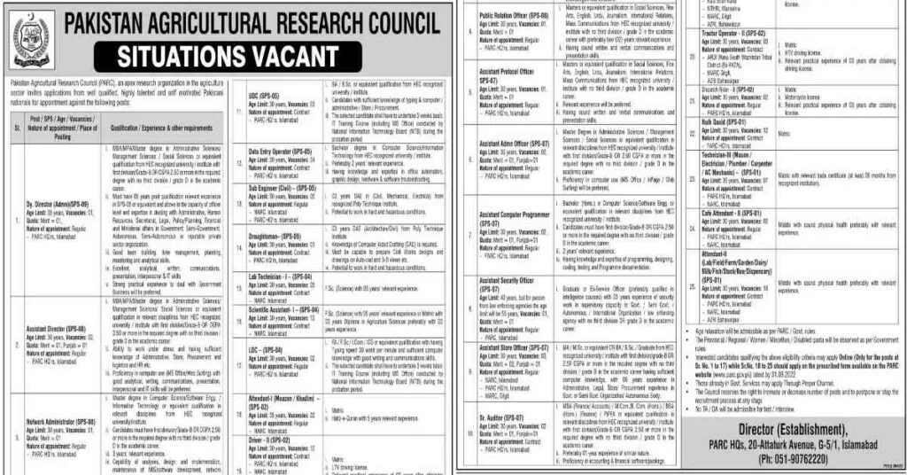 Featured Image Pakistan Agricultural Research Council PARC Jobs 2022 Online Apply Latest