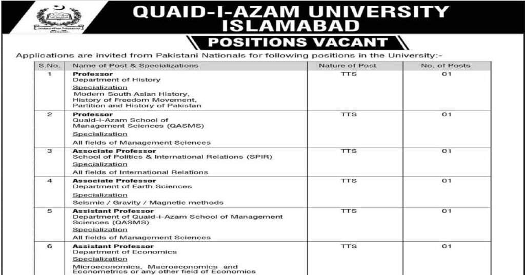 Featured Image Quaid-i-Azam University QAU Islamabad Faculty Jobs 2022 Advertisement