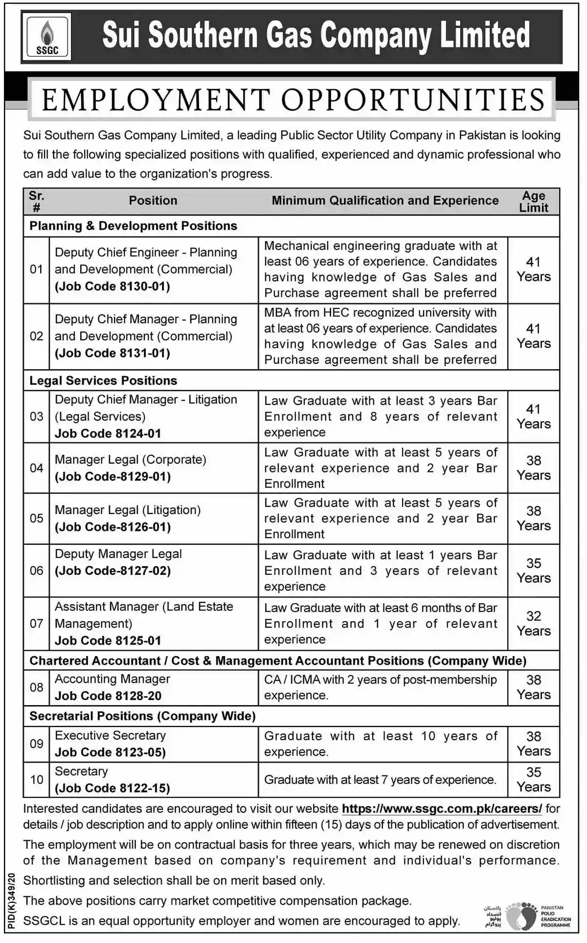 Sui Southern Gas Company Limited SSGCL Jobs 2022 Latest Careers