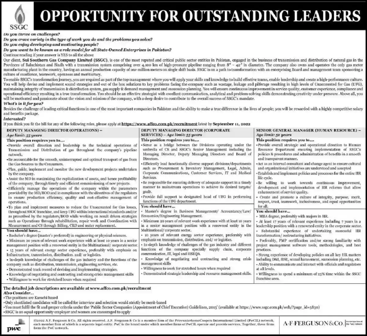 Sui Southern Gas Company Limited SSGCL Jobs 2022 Management Positions