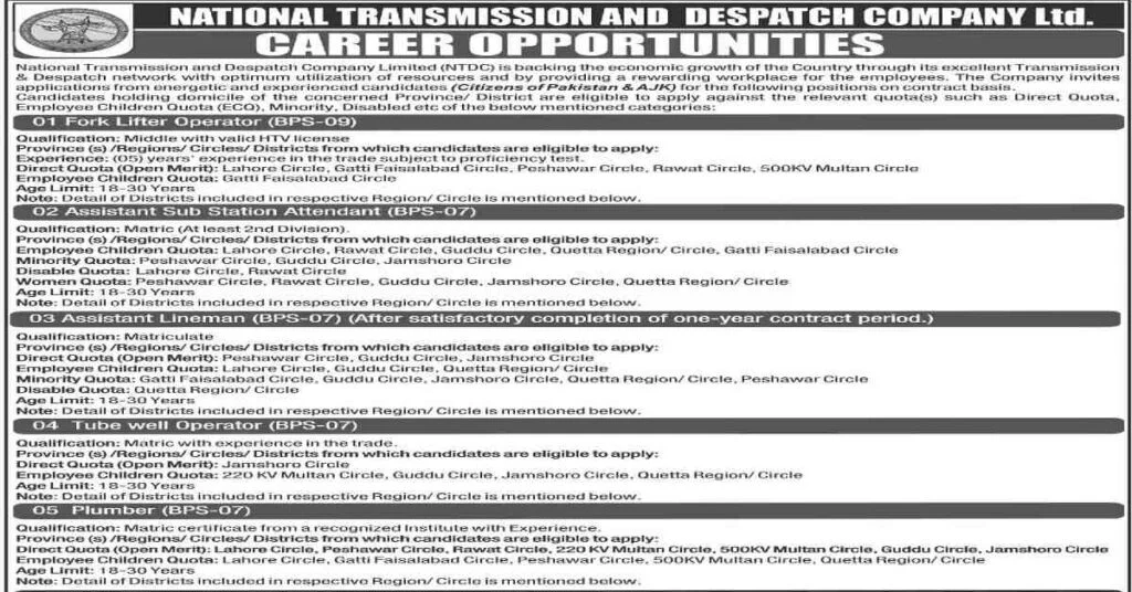 Featured Image National Transmission & Despatch Company Limited NTDC Jobs 2022 NTS