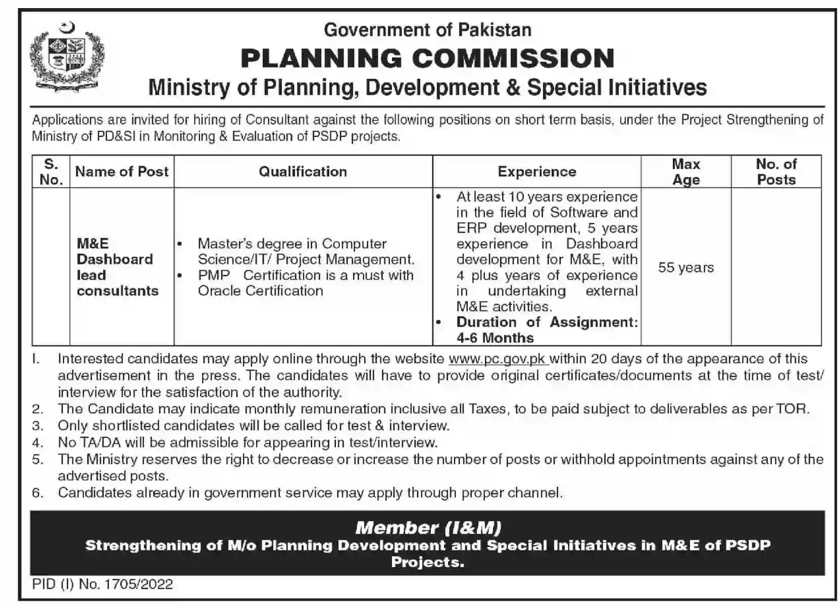 Ministry of Planning, Development & Special Initiatives Jobs 2022 www.pc.gov.pk