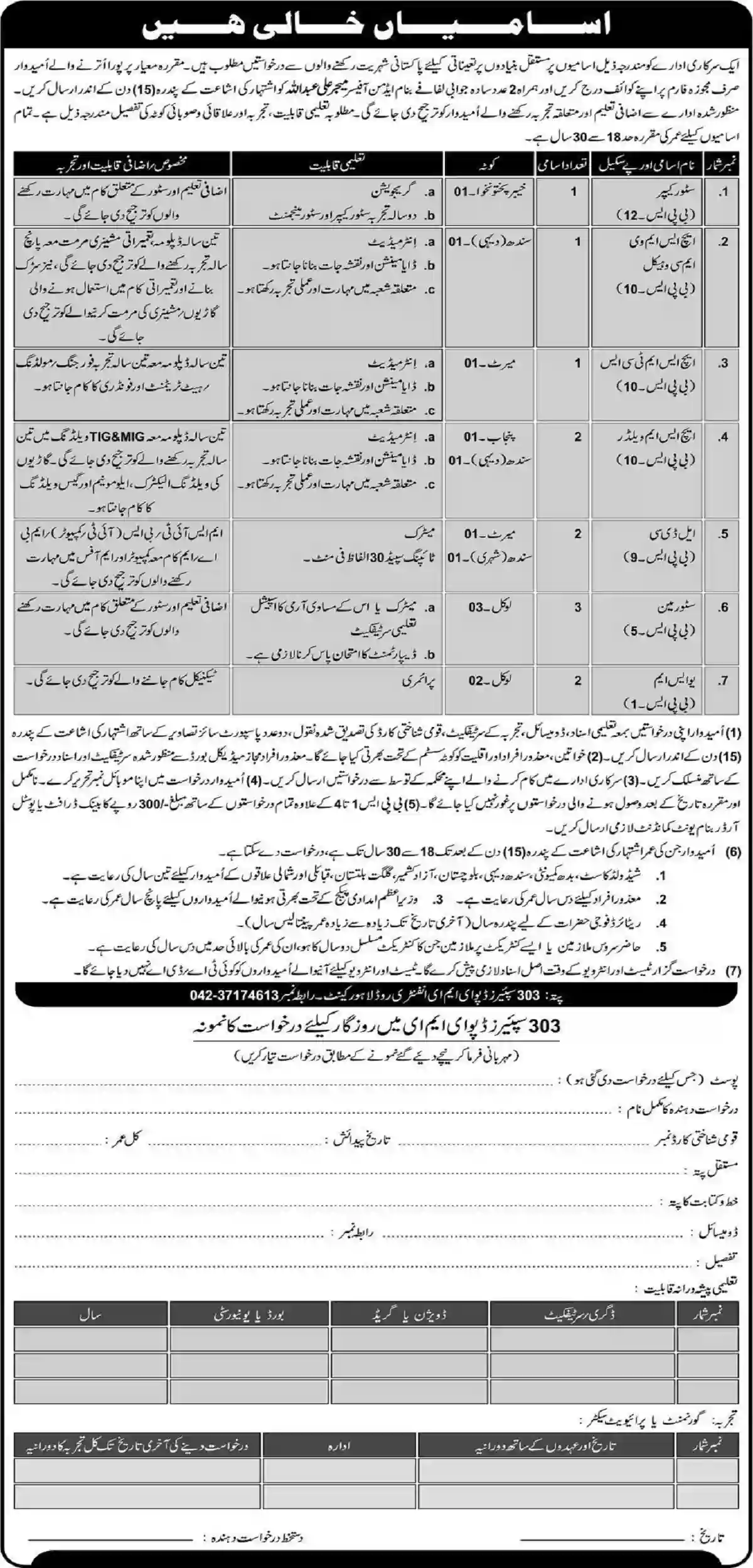 Pak Army Jobs 2022 303 Spares Depot EME Infantry Road Lahore Cantt Latest