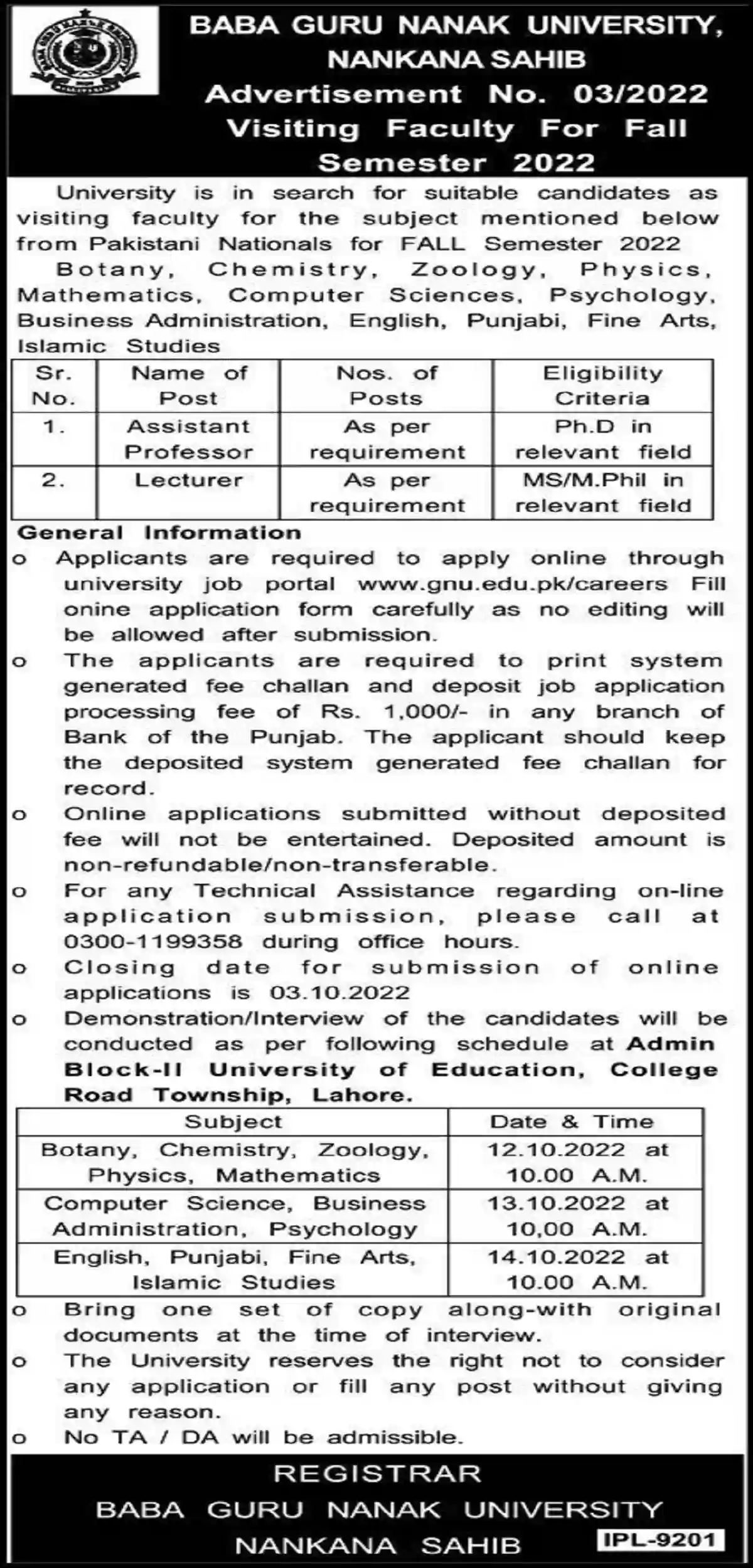 Visiting Faculty Posts Advertisement No 3