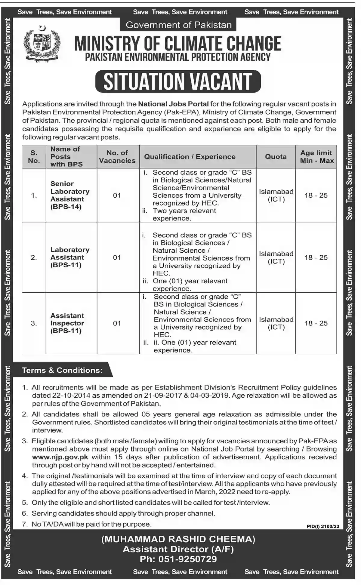 Ministry of Climate Change MOCC Jobs October 2022 Islamabad Latest