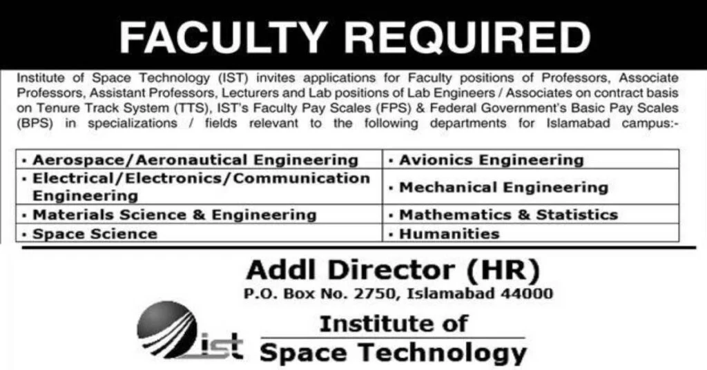Featured Image Institute of Space Technology IST Faculty Jobs 2022 Online Apply Latest 2