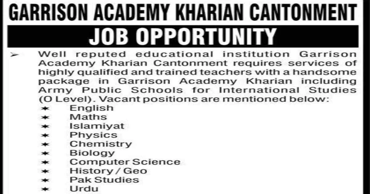 Featured Image Garrison Academy Kharian Cantt Teaching Jobs 2023 latest