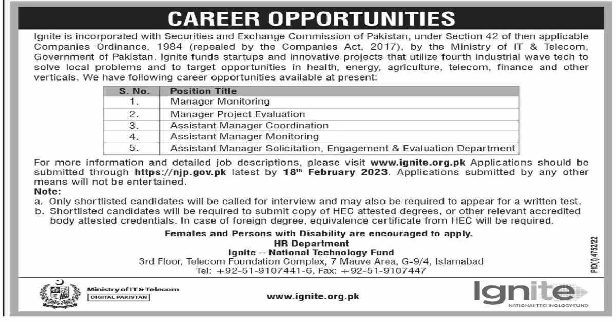 Featured Image Ignite Jobs 2023 Apply Online at National Job Portal Latest Advertisement