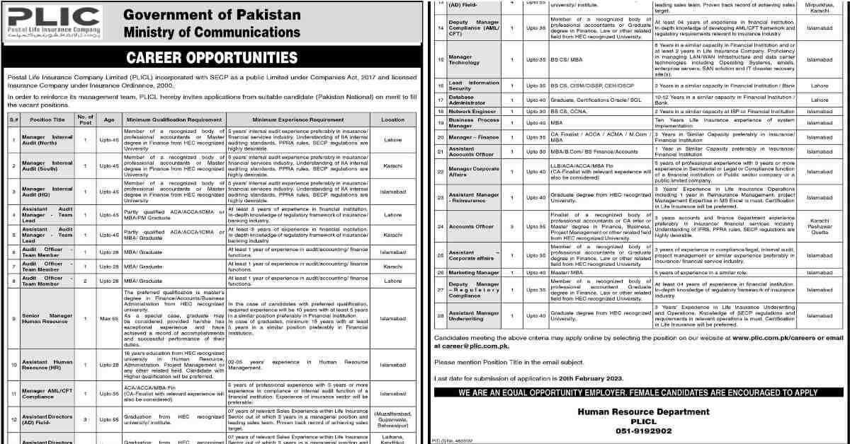 Featured Image Postal Life Insurance Company Limited PLICL Jobs 2023 Advertisement Latest