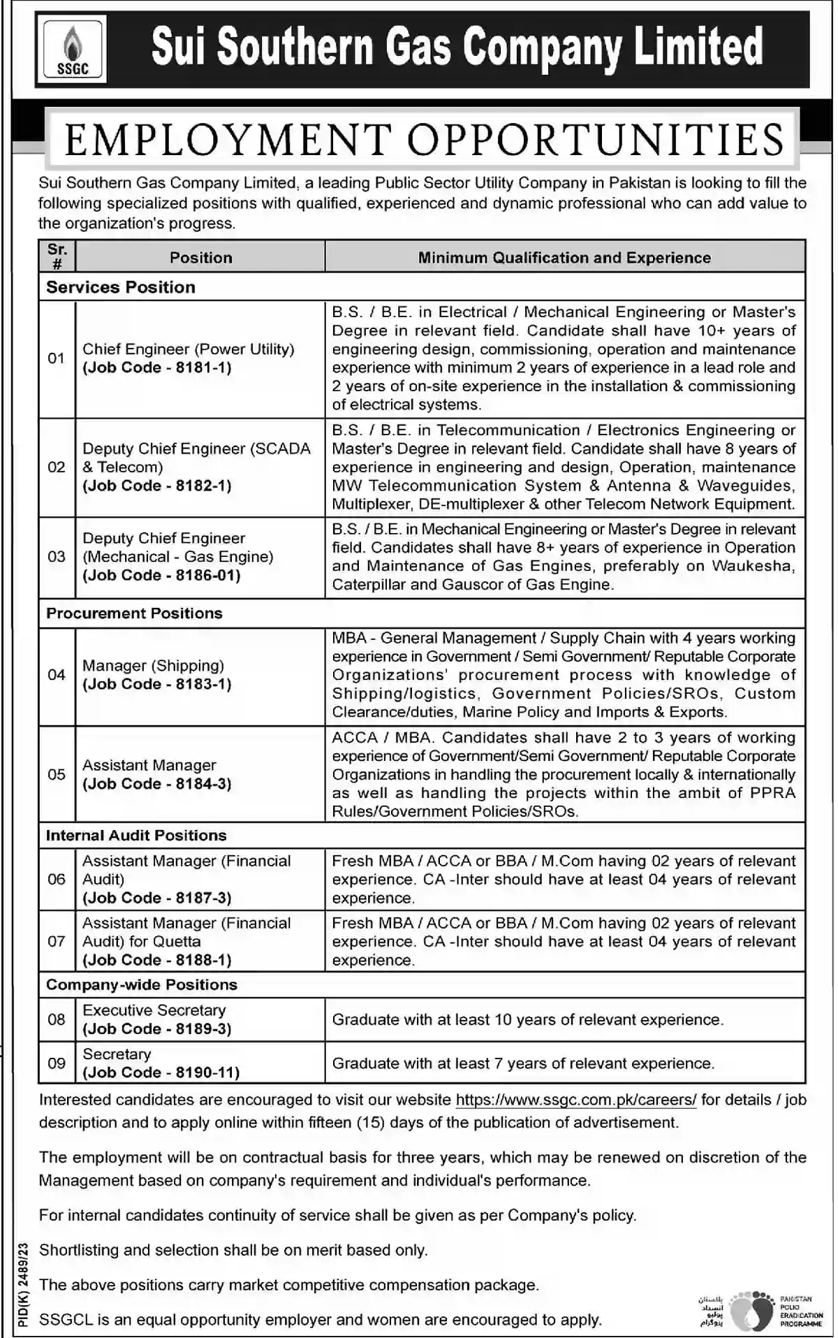 Sui Southern Gas Company Limited SSGCL Jobs 2023 Apply Online Sui Southern Gas Company Limited SSGCL Jobs 2023 Apply Online